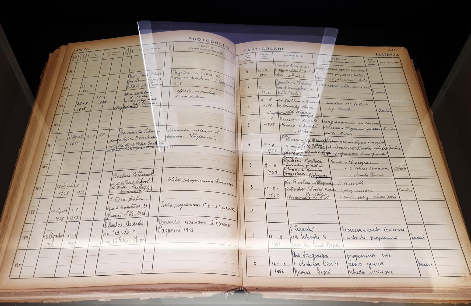 Registro edizione 1958 collocato nella Sala dedicata ad Alma Brughera Capaldo
