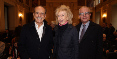 Il dott. Francesco Micheli, la Presidente del Premio Bagutta Isabella Bossi Fedrigotti, e il Presidente Giovanni Panebianco